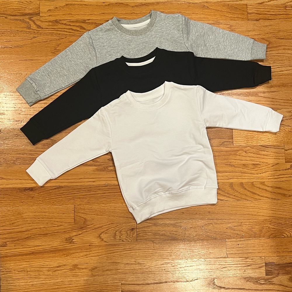 Kids Crewneck Sweatshirt Set - Black, Gray, and White